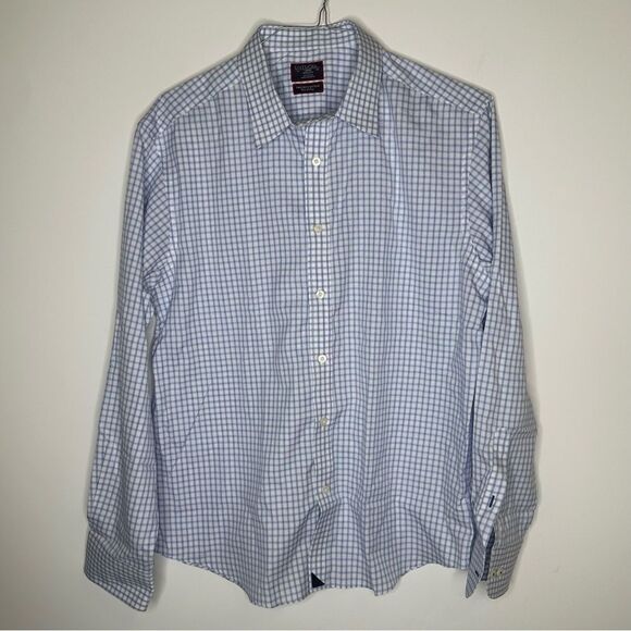 UNTUCKit Wrinkle Free Two Ply Cotton LS Shirt Size Large in Blue and White Plaid - Picture 3 of 6